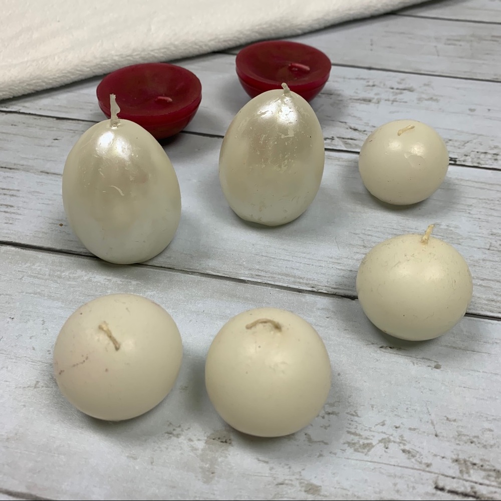 Lot of 8 Tealight Egg Ball Candles White Red Shine